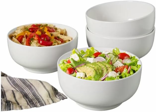 Denmarks 4 Piece All Purpose Bowl Set - Ultra Durable White Porcelain - Chip Resistant, Microwave & Dishwasher Safe - Modern Deep Design for Salad, Pasta & Cerea